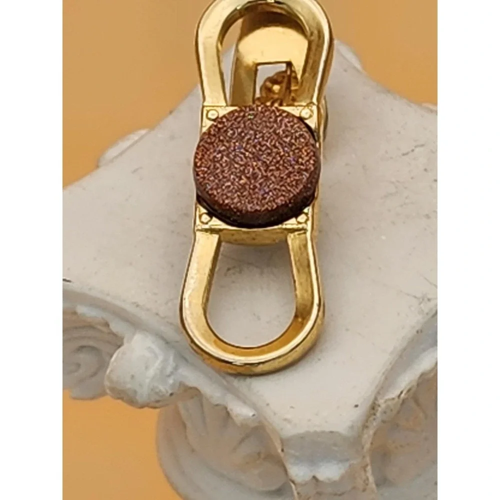 Vtg Made In England Semi-Precious GOLDSTONE Gold Plate Tie Clip Tie Bar Tie Tack
